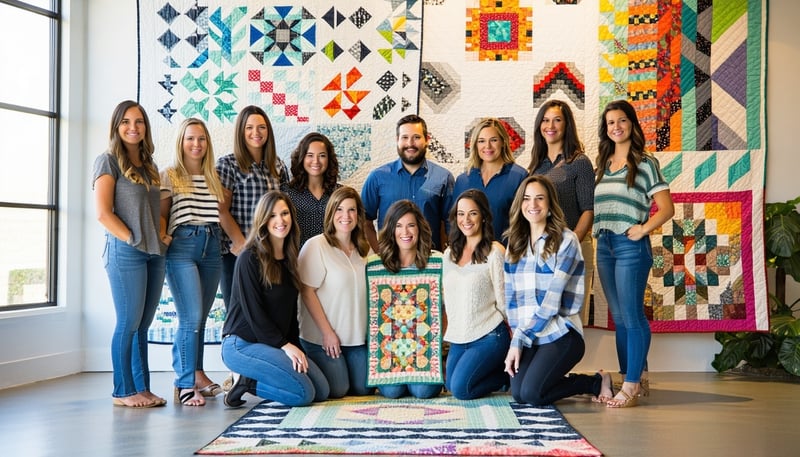 Quilt Commerce team collaborating on growth strategies for quilting businesses Quilt Commerce team collaborating on growth strategies for quilting businesses